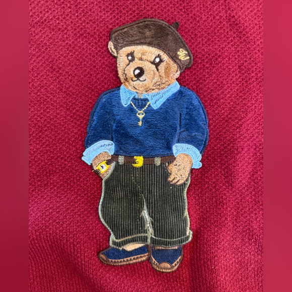 Red Crewneck Sweater with Bear Motif M/L - Picture 2 of 2